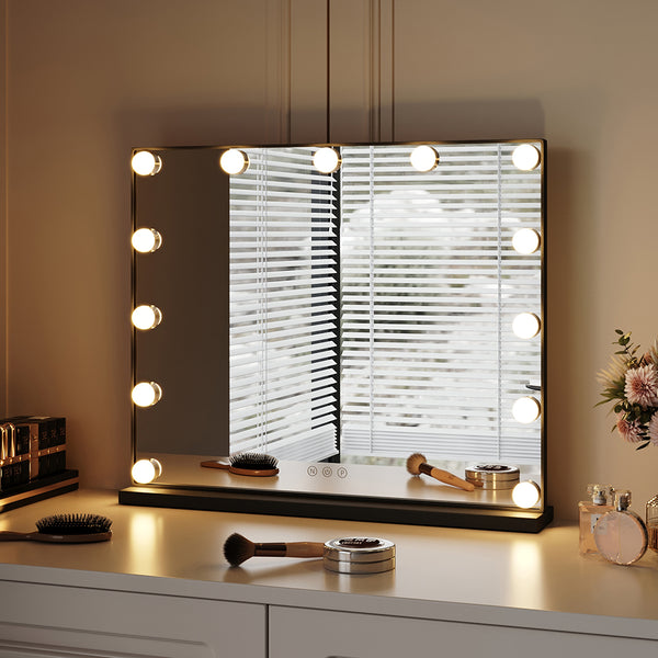 Black Tabletop Rectangle Hollywood LED Makeup Vanity Mirror-62x52 cm