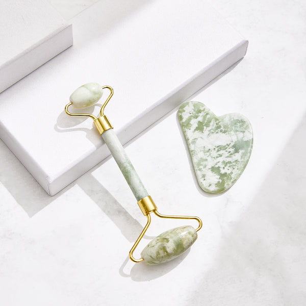 Green Face Roller and Gua Sha Tool Set
