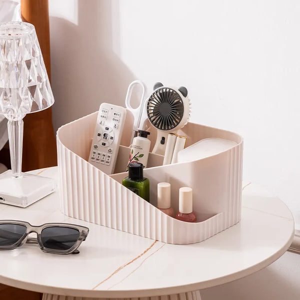 Pink White Open-Top Makeup and Accessory Organizer