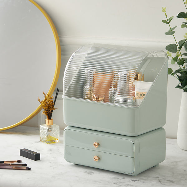 Light Green Dustproof Desktop Makeup Organizer with Drawers