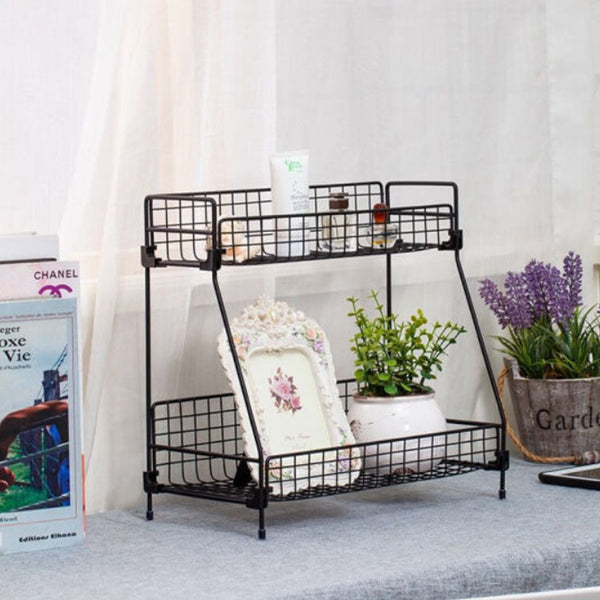 Free Standing 2 Tiers Black Rack Holder Storage Organizer Counter Shelf