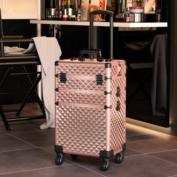 3 in 1 Rose Gold/Black Portable Cosmetic Travel Case with Wheels