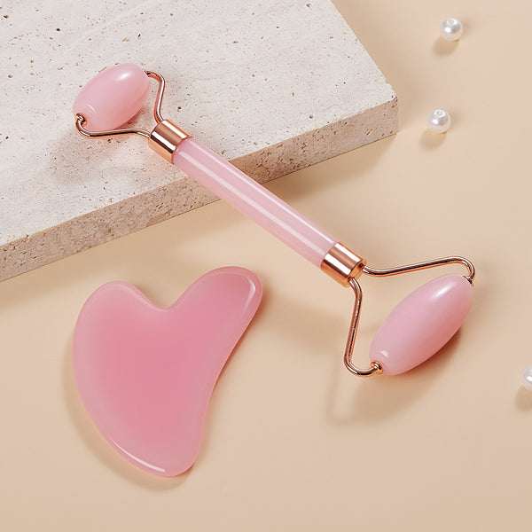 Pink Resin and Zinc Alloy Face Roller and Gua Sha Tool
