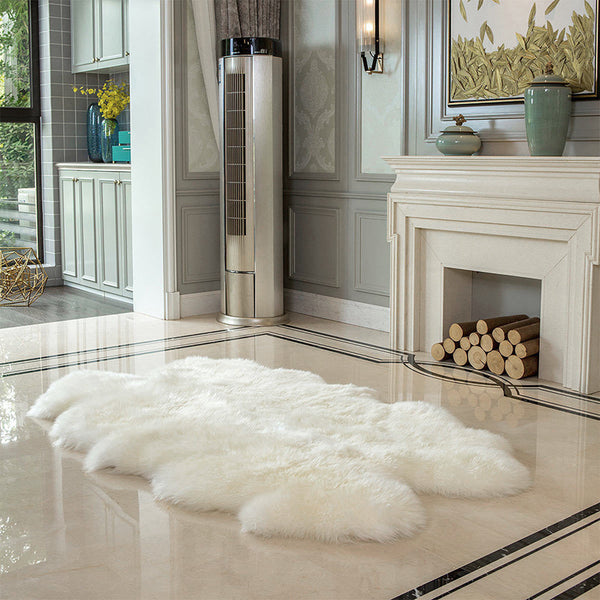 Irregular White/Pink Fluffy Shaggy Sheepskin Area Rugs for Bedroom