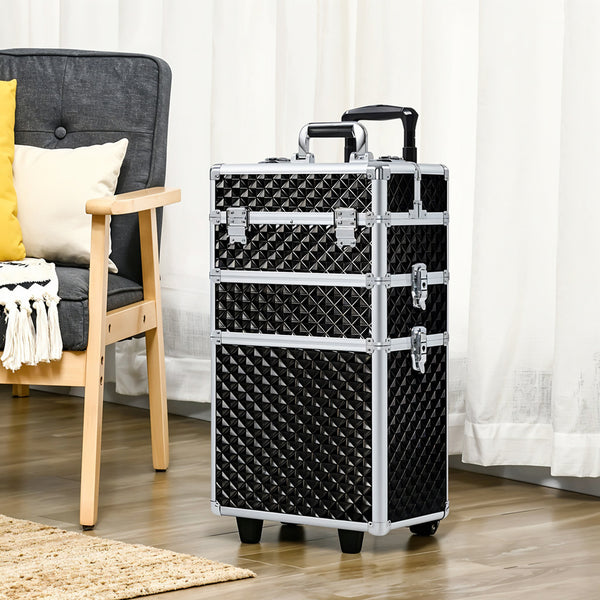 3 in 1 Diamond Pattern Cosmetic Makeup Train Case