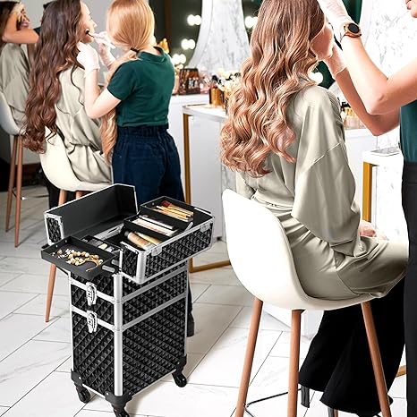 3 in 1 Diamond Pattern Cosmetic Makeup Train Case