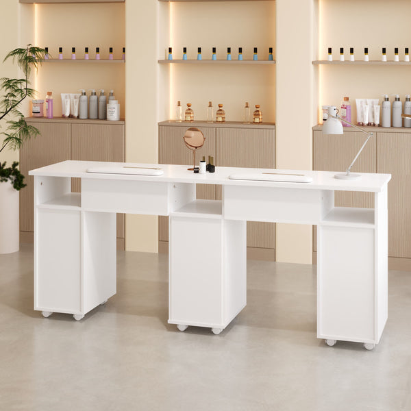 The Portable Double-Person Nail Table with Dust Collector, Drawers and Open Shelves