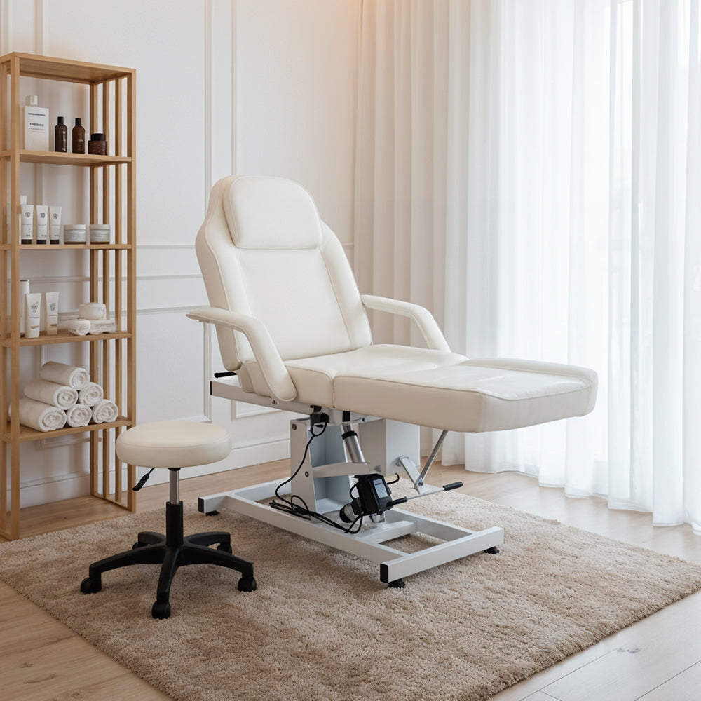 Beauty-Ace Electric Facial Spa Chair - 3 Motor Esthetician Bed, Black Leather Treatment Table