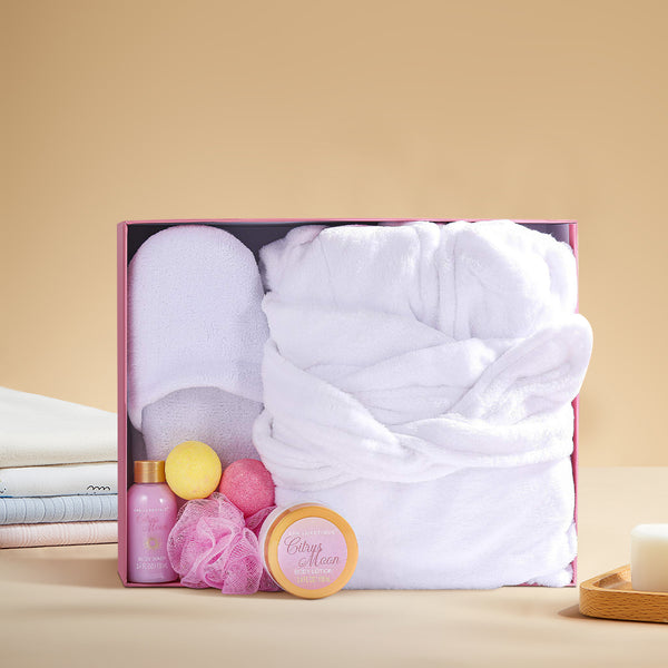 7 Pcs Home Spa Gift Set with Bathrobe and Slippers for Women