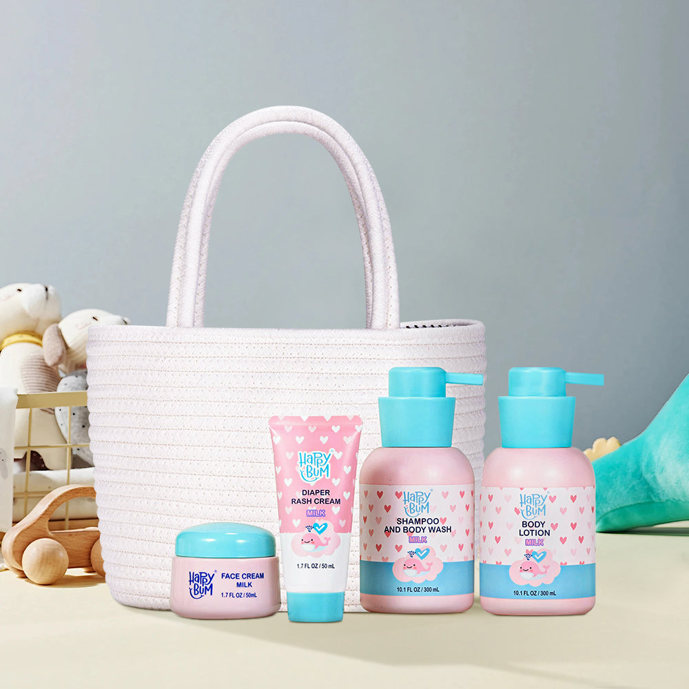 4 Pcs Adorable Baby Bath Gift Set with Cotton Rope Basket – SHEONLY