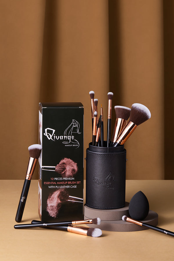 Travel Makeup Brush Set 12 Pcs with Makeup Sponge and Brush Cleaner