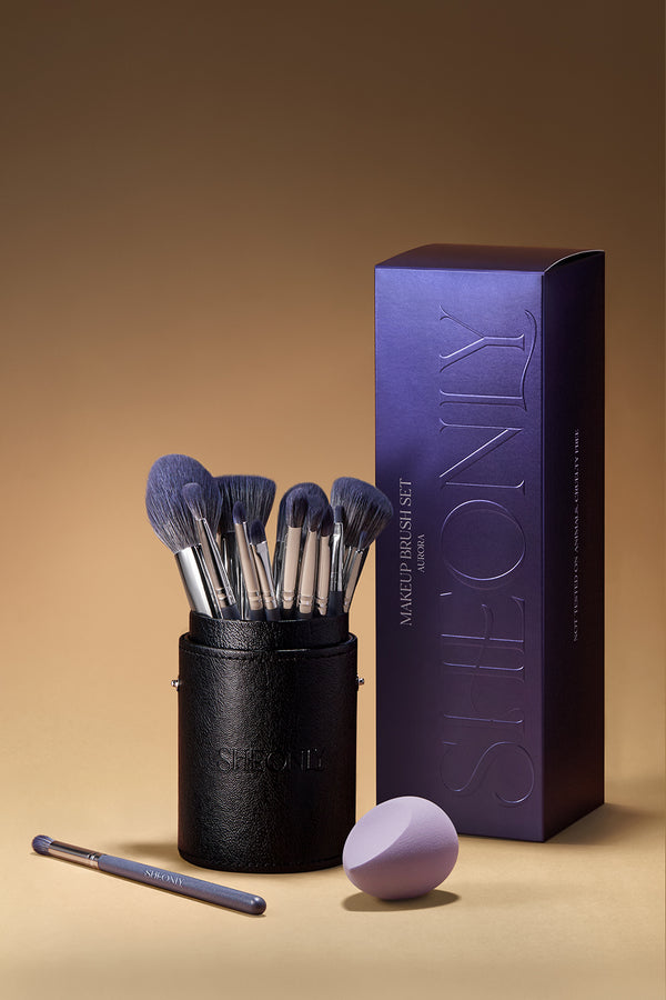 16 Pcs Elegant Blue Professional Makeup Brush Set for Foundation Powder Concealers Eye Shadows Blush