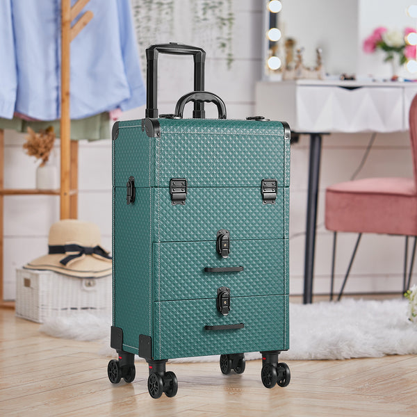 3 in 1 Large Cosmetic Trolley Case on 360 Swivel Castors Wheels