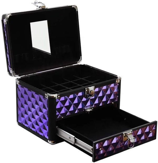 Purple 2 in 1 Diamond Pattern Makeup Travel Case with Mirror