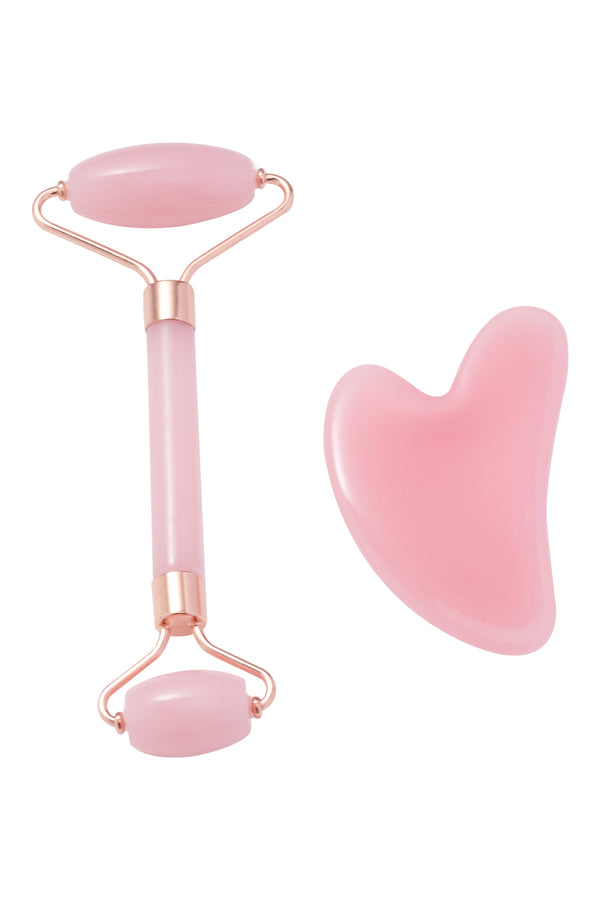 Pink Resin and Zinc Alloy Face Roller and Gua Sha Tool