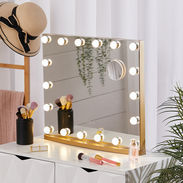 Hollywood Rectangle LED Makeup Mirror with a Detachable 10X Magnification - 58 x 48.5 cm
