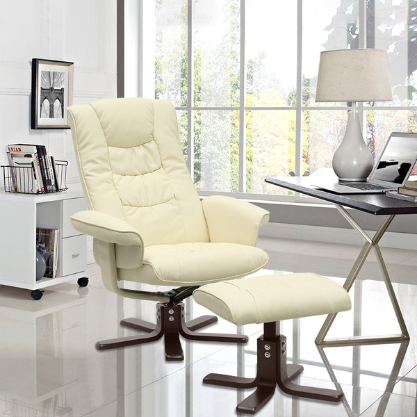 Beige/Black Upholstered Swivel Recliner Chair with Ottoman