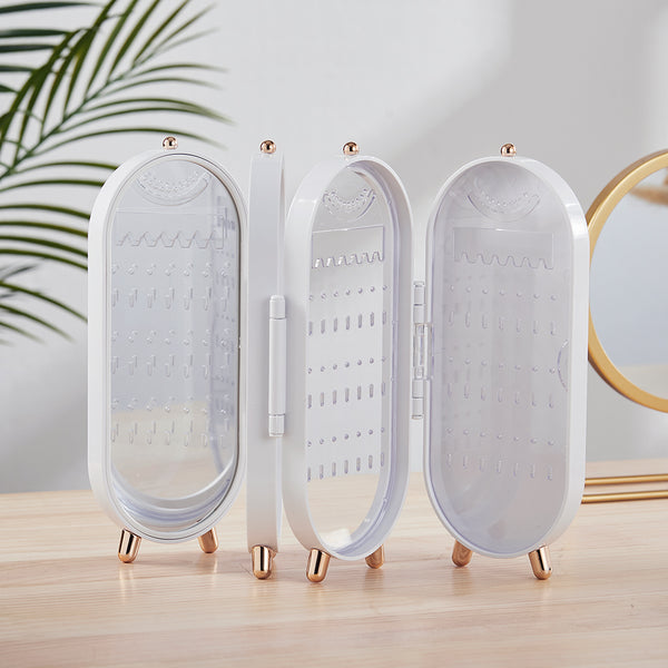 Dustproof 4-Tier Jewelry Earring Necklace Storage Display Box with Mirror