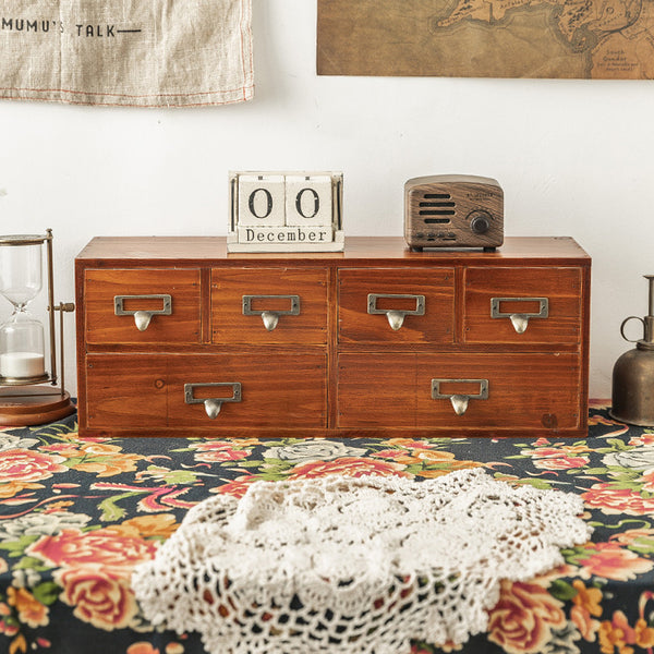 Desktop Retro Wood 6-Drawer Storage Organizer