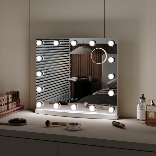 Desktop Square LED Vanity Mirror With 16 bulbs 50cm W