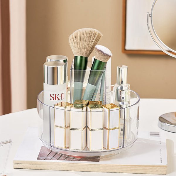 Circular Chic Transparent Cosmetic Storage Carousel with Rotating Design and Multiple Compartments
