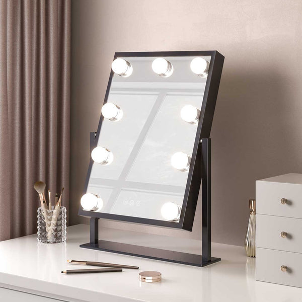 Black Touch Controlled Standing Hollywood LED Bulb Makeup Mirror-30.5x35.5 cm