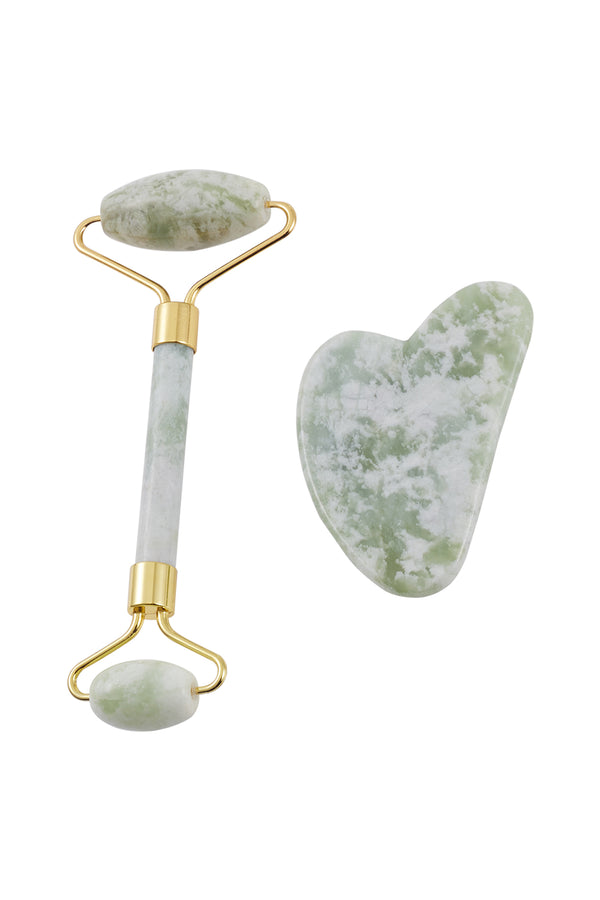 Green Face Roller and Gua Sha Tool Set