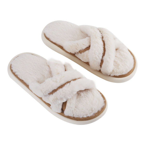 EVA Cross-Band Open Toe Fuzzy Slippers