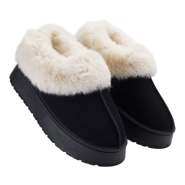 Black/Brown Women’s Warm Closed Toed Fleece-Lined Slippers