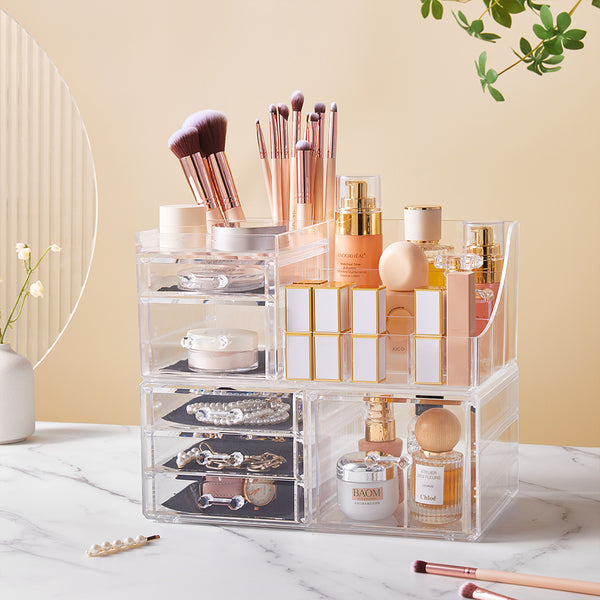 Transparent Plastic Makeup Organizer with Drawers and Compartments