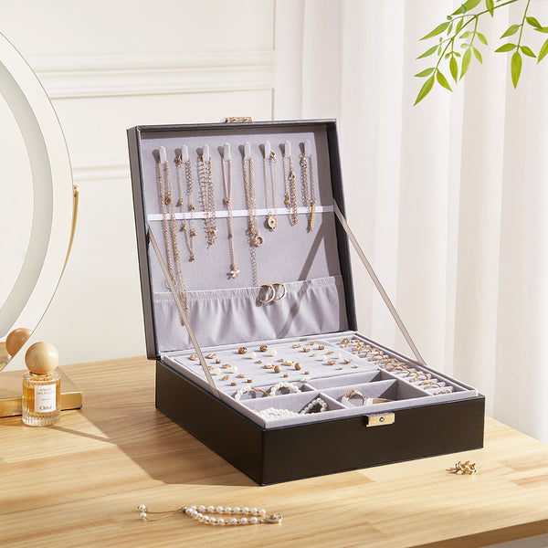 Premium PU Leather Design Double Tier Jewelry Storage Box