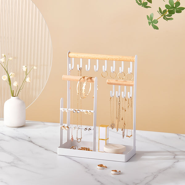 Elegant 3-Tier Stylish Jewelry Display Stand with Metal and Wood Design