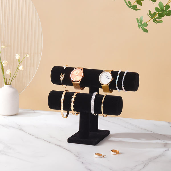 2-Tier  Black Velvet Jewelry Bracelet Display Stand