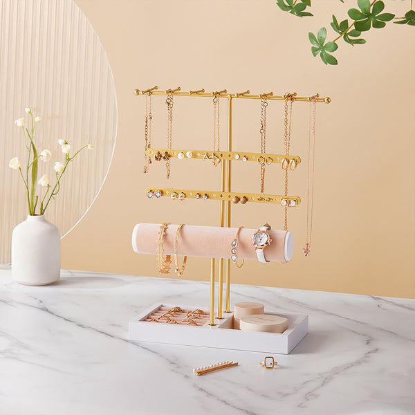 4-Tier Jewelry Display Stand with Elegant Gold Finish