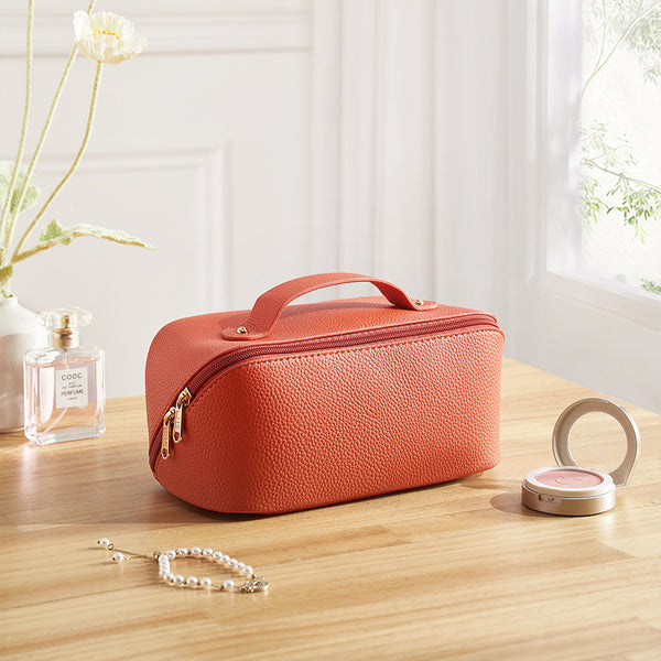 Stylish Leather Makeup Bag with Handle