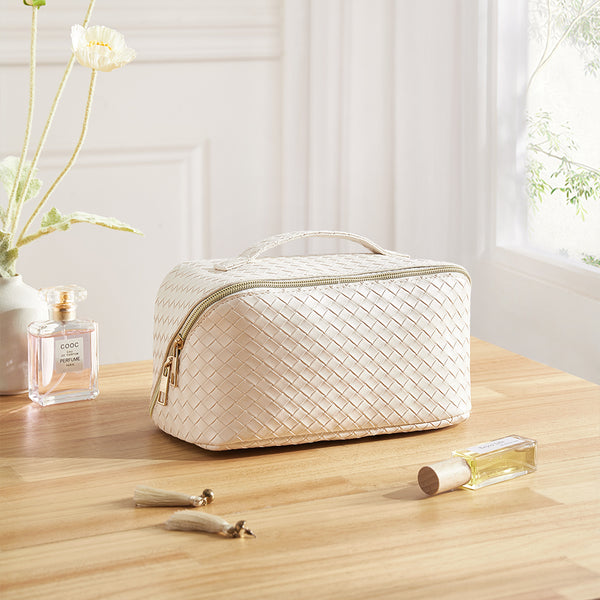 Milk White Leather Travel Makeup Bag