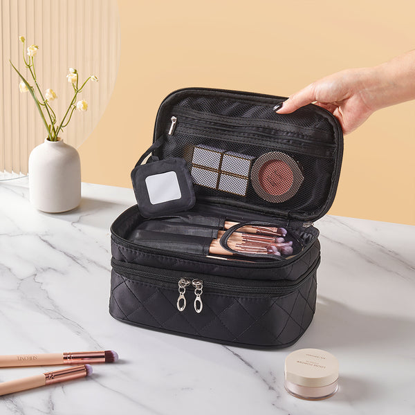Stylish Diamond Texture Makeup Bag with Mirror