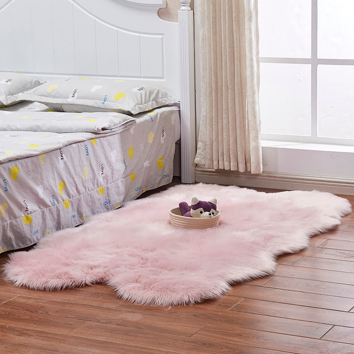 Irregular White/Pink Fluffy Shaggy Sheepskin Area Rugs for Bedroom ...