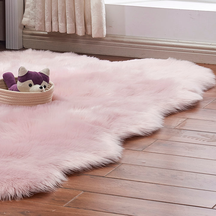 Irregular White/Pink Fluffy Shaggy Sheepskin Area Rugs for Bedroom ...