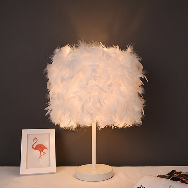 Modern White Feather Bedside Table Lamp