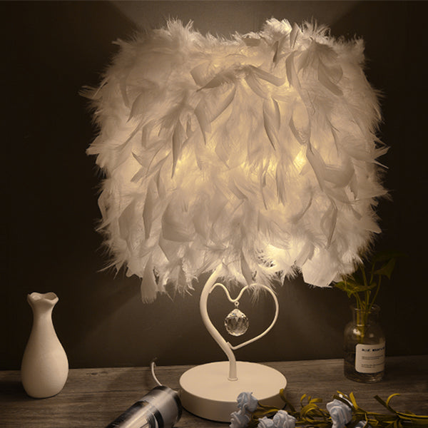 37 cm H Modern White Feather Bedside Table Lamp