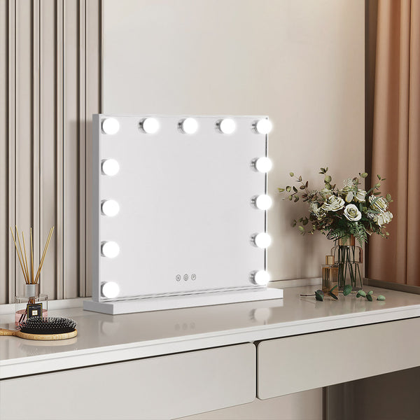 Rectangle Makeup Hollywood Vanity Mirror with LED Lights & Touch Dimmable Bulb - 50x42cm