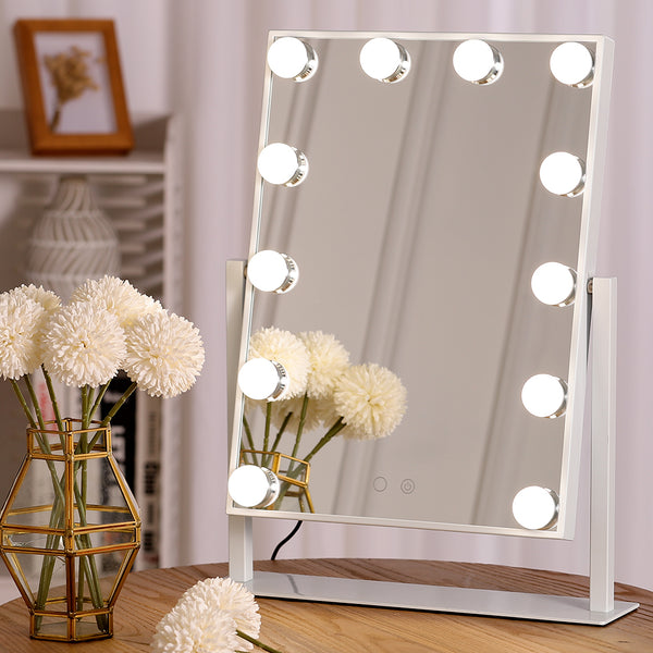 White Adjustable Hollywood Rectangular LED Makeup Mirror-36x48cm