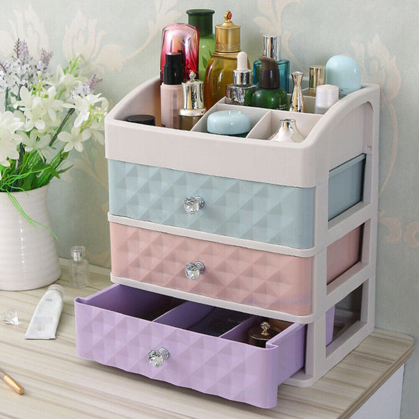 Multi-colour Plastic Makeup Organizer with 3 Drawers