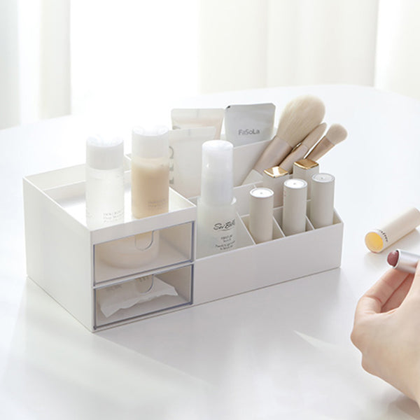 White Plastic Office Desk Organizer with Drawers