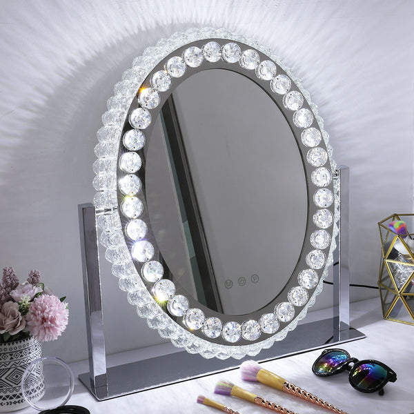 Oval Makeup Mirror Crystal LED Vanity Mirror with Touch Screen