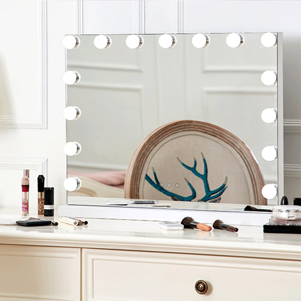 White Rectangle Tabletop Hollywood Vanity Mirror with Lights-58x48cm