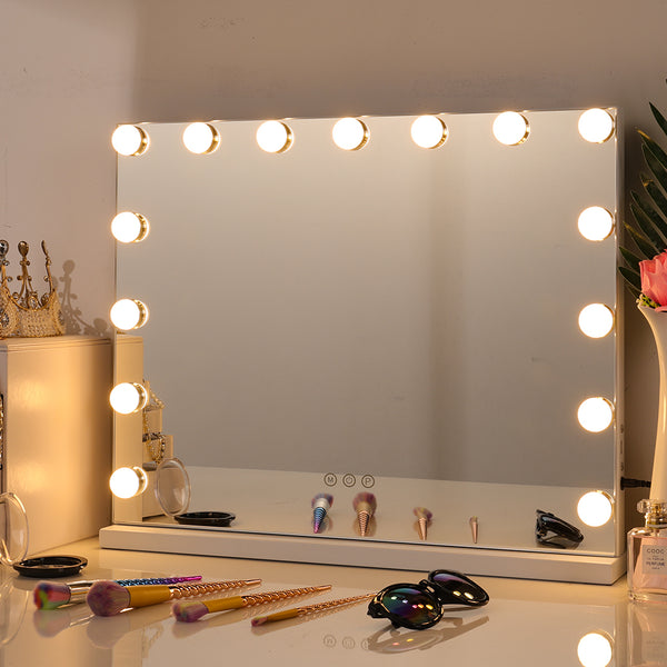 White Rectangle Tabletop Hollywood Vanity Mirror with Lights-58x48cm