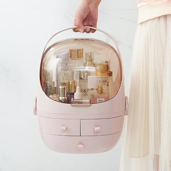 Pink/White Adorable Tabletop Makeup Organizer with Drawers