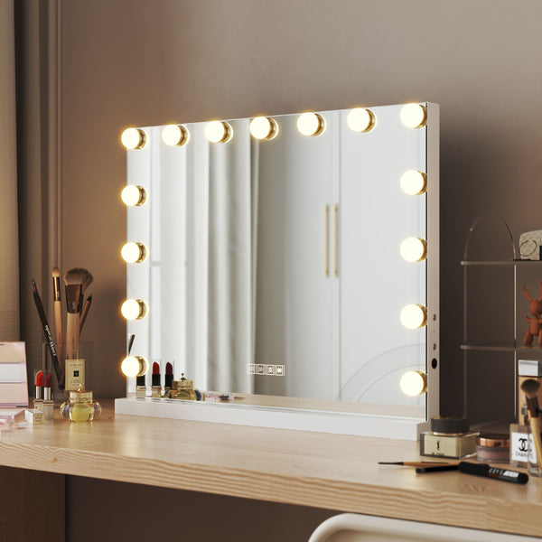 White Hollywood LED Vanity Mirror with Bluetooth-58 x 46cm